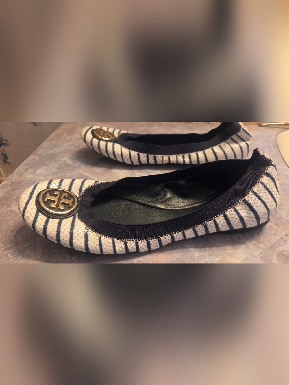 Tory Burch Striped Navy and White Ballet Flats - Picture 4 of 6